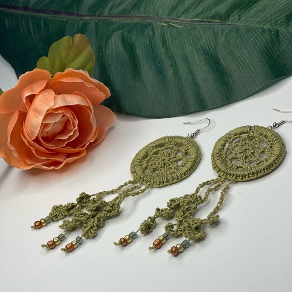 Crocheted Vineyard Garden Earrings - Picture 3 of 7